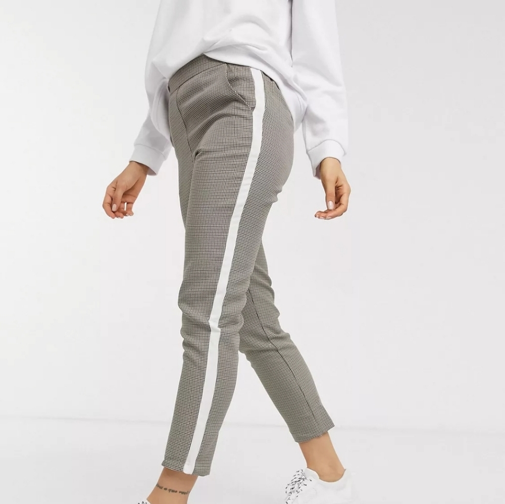 Asos Women's Houndstooth Pull On Ankle Pants Tuxedo Stripe Office Size 14